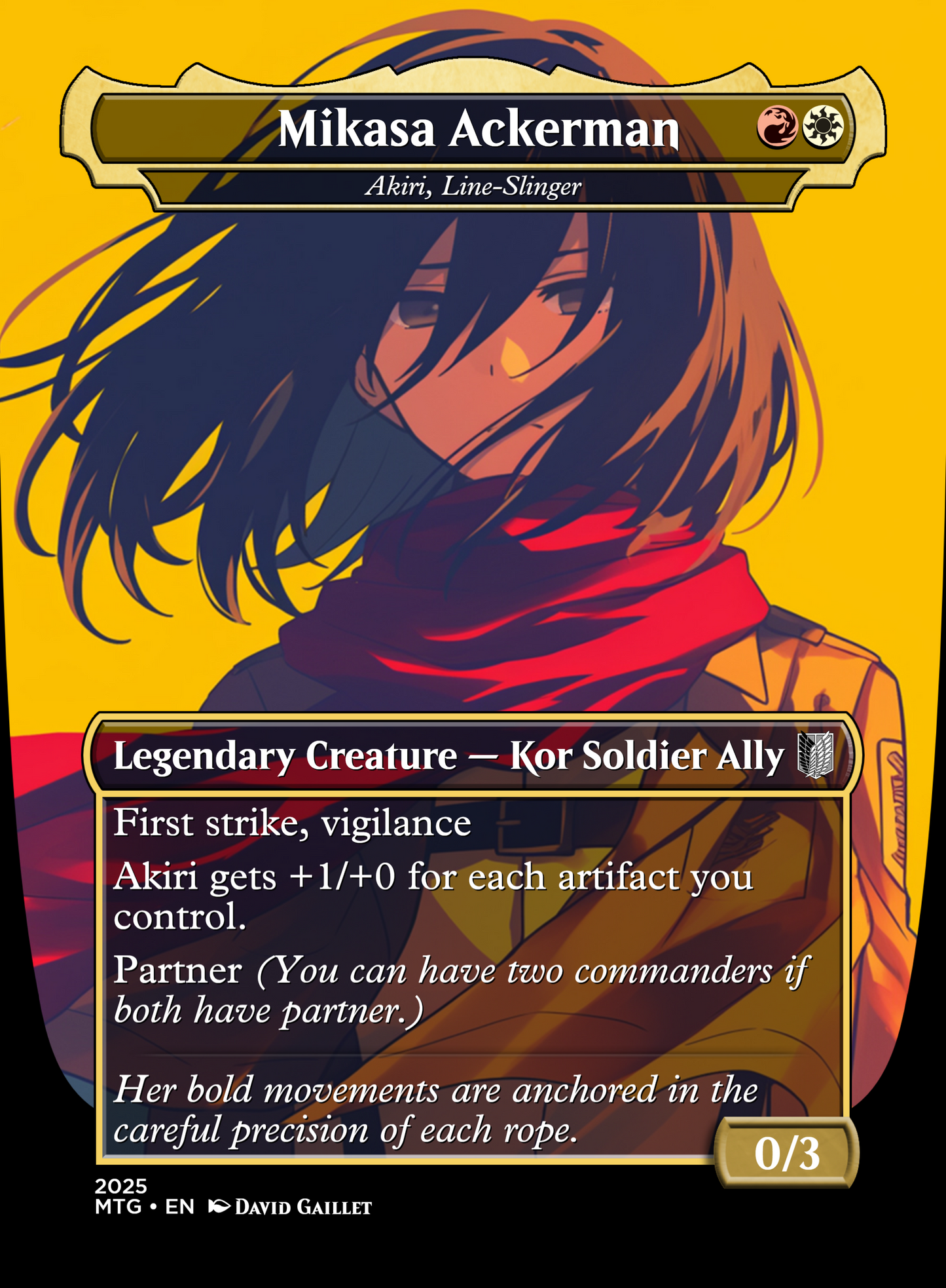 MTG Proxy de Magic: The Gathering Akiri, Line-Slinger – Mikasa Ackerman (Shingeki no Kyojin / Attack on Titan) | 6 Artes Exclusivas a Elegir