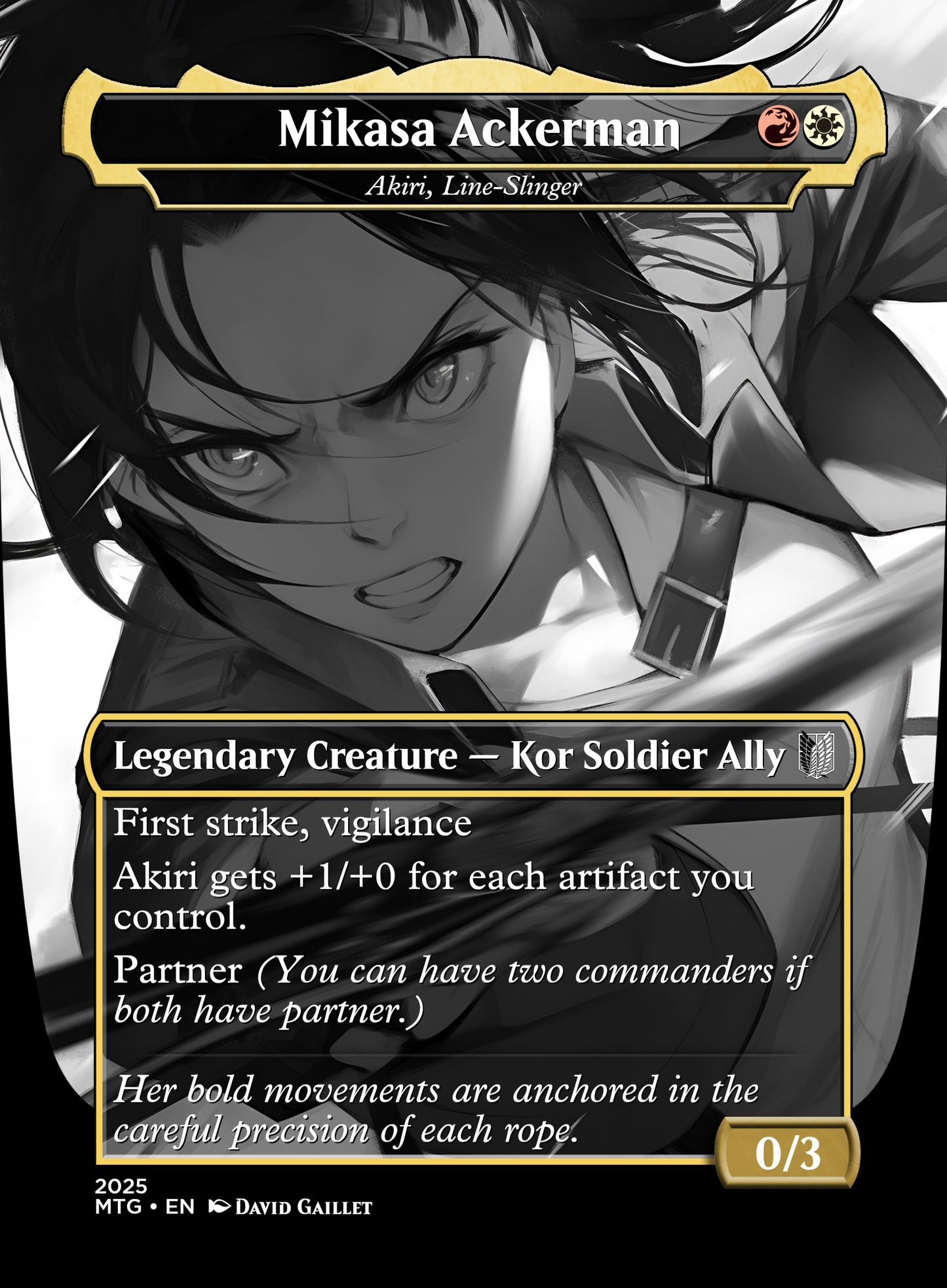 MTG Proxy de Magic: The Gathering Akiri, Line-Slinger – Mikasa Ackerman (Shingeki no Kyojin / Attack on Titan) | 6 Artes Exclusivas a Elegir