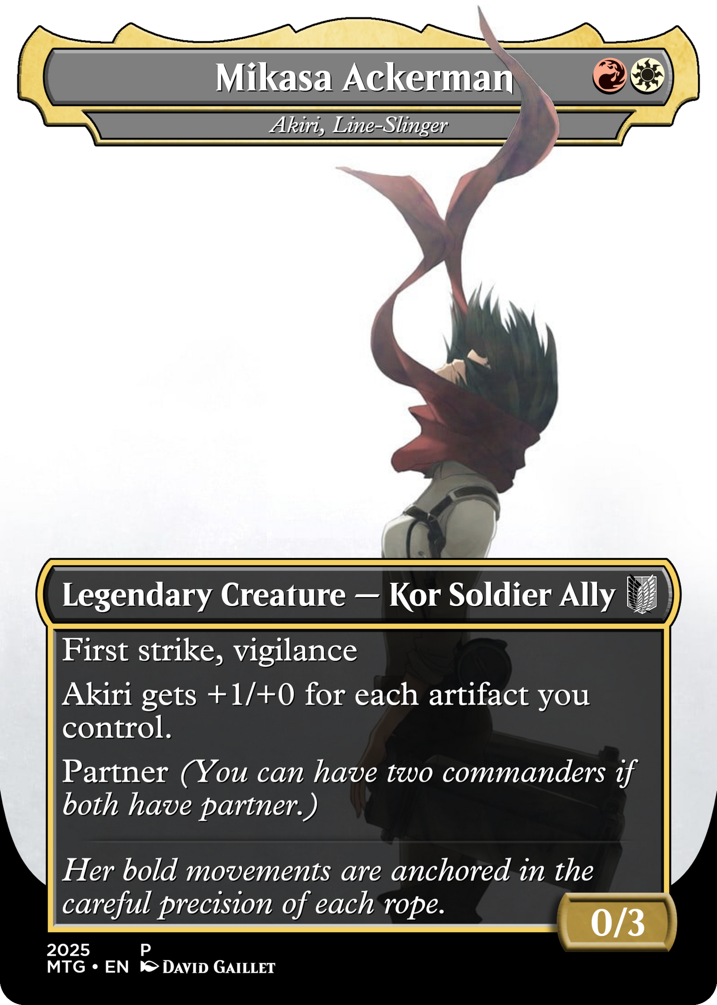 MTG Proxy de Magic: The Gathering Akiri, Line-Slinger – Mikasa Ackerman (Shingeki no Kyojin / Attack on Titan) | 6 Artes Exclusivas a Elegir