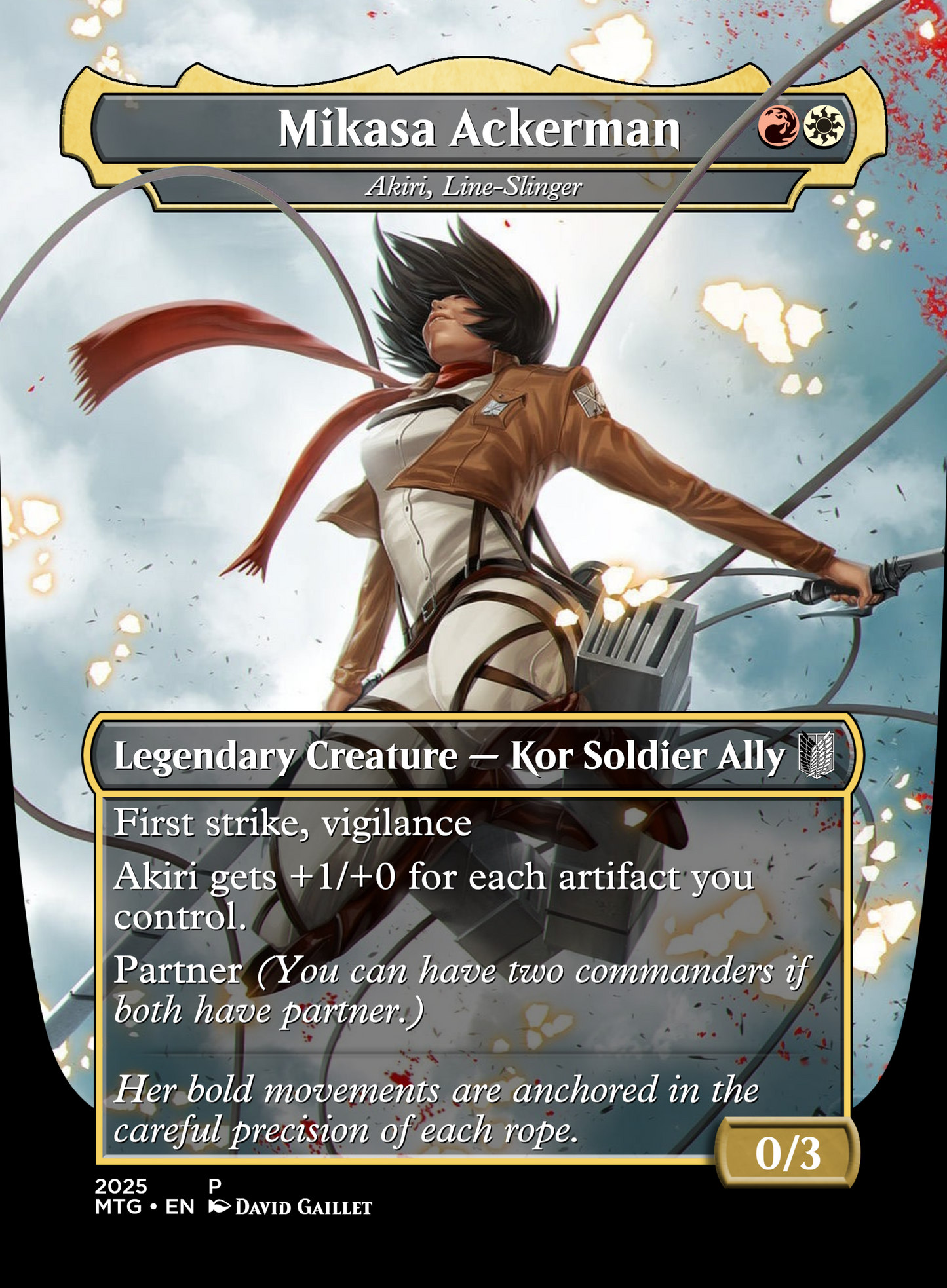 MTG Proxy de Magic: The Gathering Akiri, Line-Slinger – Mikasa Ackerman (Shingeki no Kyojin / Attack on Titan) | 6 Artes Exclusivas a Elegir